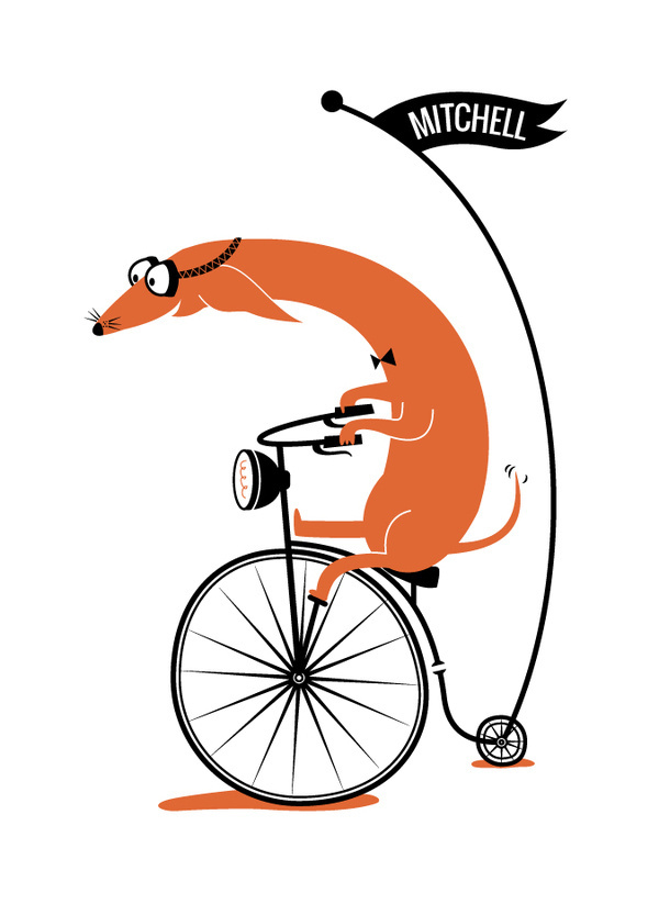 Cycling Sausage by Kayla King for minted.com | tinyinklings.com #glasses #bicycle #cyclist #illustration #dog