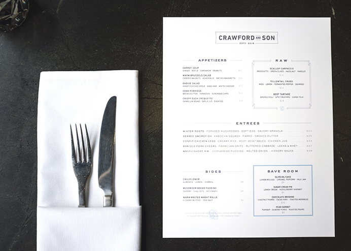 Crawford & Son Menu - Paul Tuorto