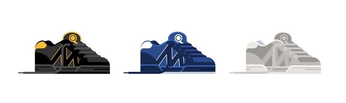 Skate Shoes of the 90s Print by Nathan Manire #flat #shoes #classics #collection #print #design #color #icons #skateboarding #retro #theme #nostalgia #illustration #90s #simple #series #streetwear #vintage #fashion #pixels