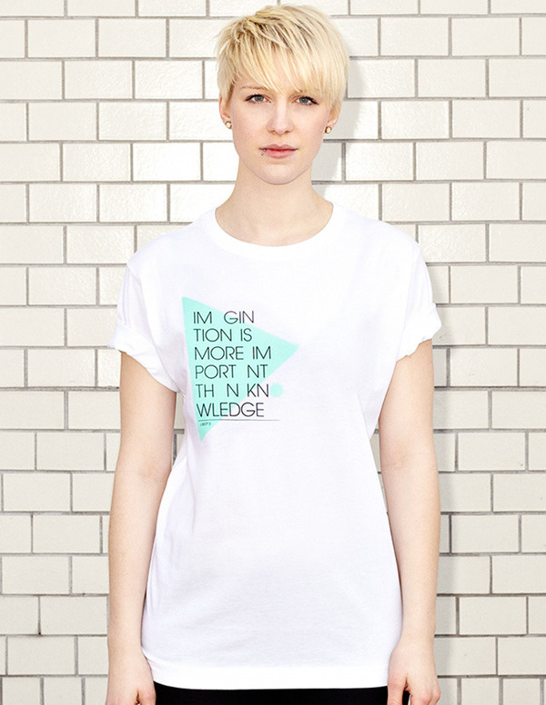 NATRI - IMAGINATION - white t-shirt - women: imagination is more important than knowledge - Albert Einstein #modern #design #graphic #shirt #minimal #fashion #type #typography