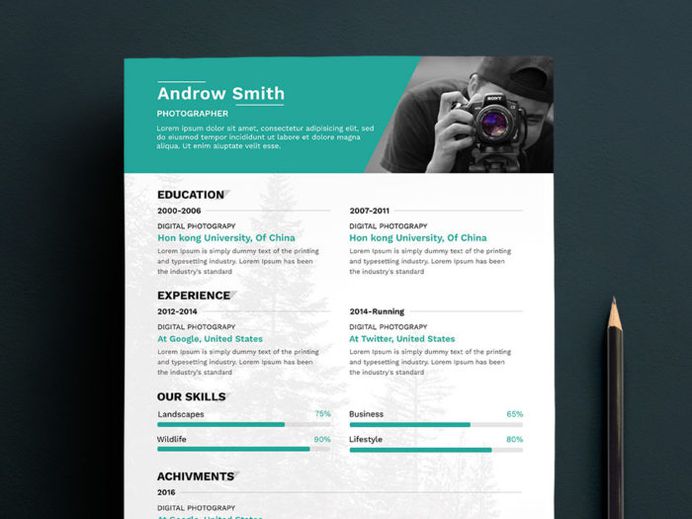 Free Photographer Resume Template with Attractive Look