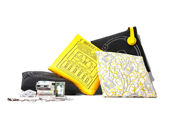 Yellow outdoor Boom Box pillow / Stori Modern