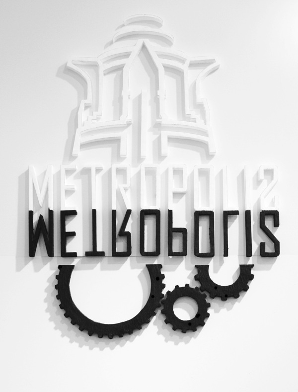 Metropolis city guide app #yonatan #white #ziv #metropolis #black #sci #fi #app #logo #&white
