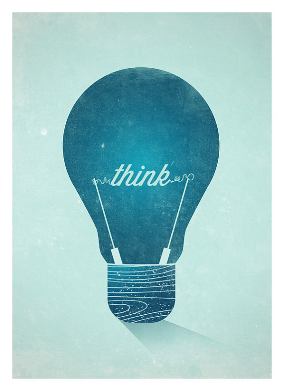 Think Graphic Wall Decor Poster – Vintage Light Bulb Typographic Art Print #print #design #graphic #vintage #poster #typography