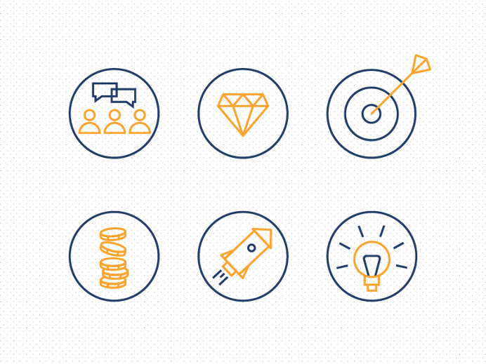 icons, icon set, graphic design, flat, illustration, diamond, money, rocket, lamp, caroline berg stem, science park