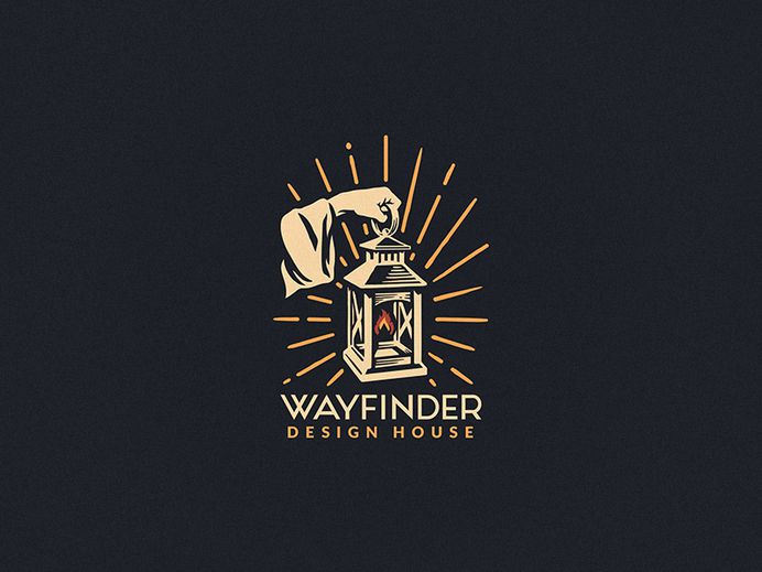 Wayfinder Design House flame illustration logo seek hand torch lamp lantern light wayfinder find way