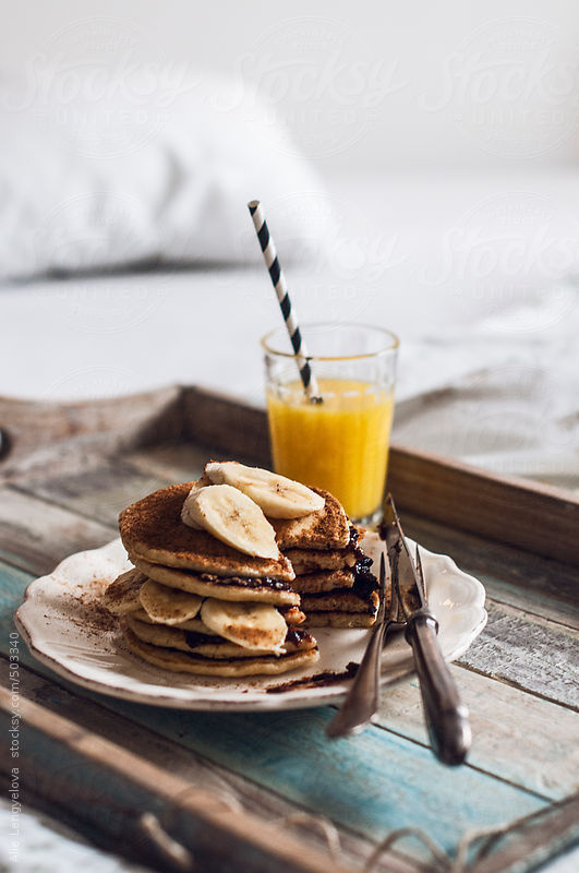 food, breakfast, pankcakes, banana, orange