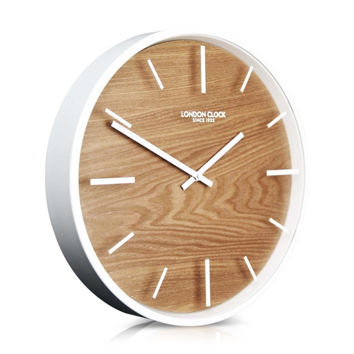 London Clock Company 'Skog' Wall Clock, Wood and White, 30cm x 4.5cm