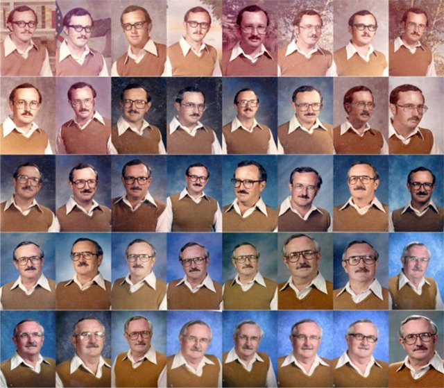 Retired P.E. Teacher Wears Same Outfit for 40 Years of Yearbook Portraits portraits multiples #multiples #portraits #teacher