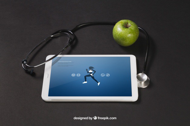 Tablet with sports app, apple and stethoscope Free Psd. See more inspiration related to Mockup, Technology, Template, Medical, Sport, Fitness, Health, Science, Sports, Train, Apple, Mock up, Tablet, Modern, App, Training, Care, Healthcare, Screen, Stethoscope, Lifestyle, Up, Health care, Fit, Mock and Get fit on Freepik.