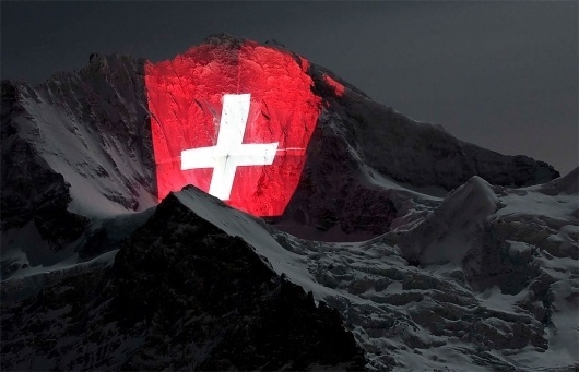 A Giant Light Installation Illuminates the North Face of the Jungfrau Mountain » Design You Trust – Design and Beyond! #swiss #installation #flag #switzerland #light