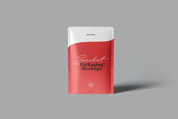4 Sachets Packaging Mockup PSD