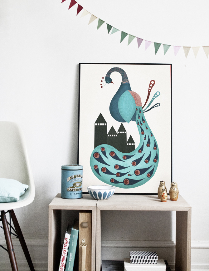 #nordic #design #graphic #illustration #danish #bright #simple #nordicliving #living #interior #kids #room #poster #peacock #blue #bird
