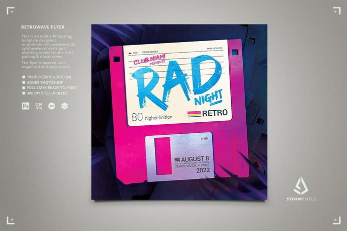 Retro Sci-fi Flyer Floppy Disk Party
