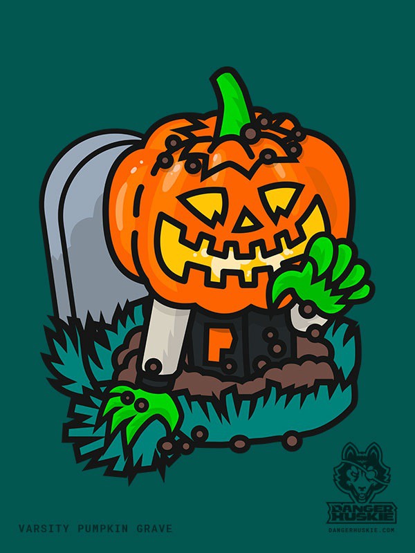 The Varsity Pumpkin is creeping around on Halloween night! #vector #illustration #illustrator #jackolantern #varsity #pumpkin #october #halloween