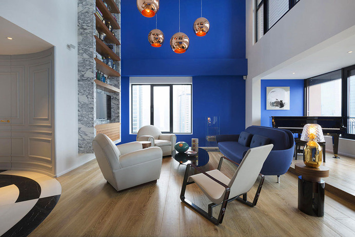 Blue Penthouse by Dariel Studio 1 Impacting Through Bright Colors: Blue Penthouse in Shanghai #apartment #penthouse #decor #design
