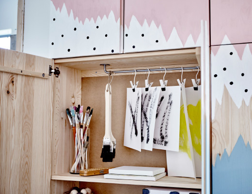 IKEA IVAR pimped pinewood cabinet, smart storage for craft/artwork in process