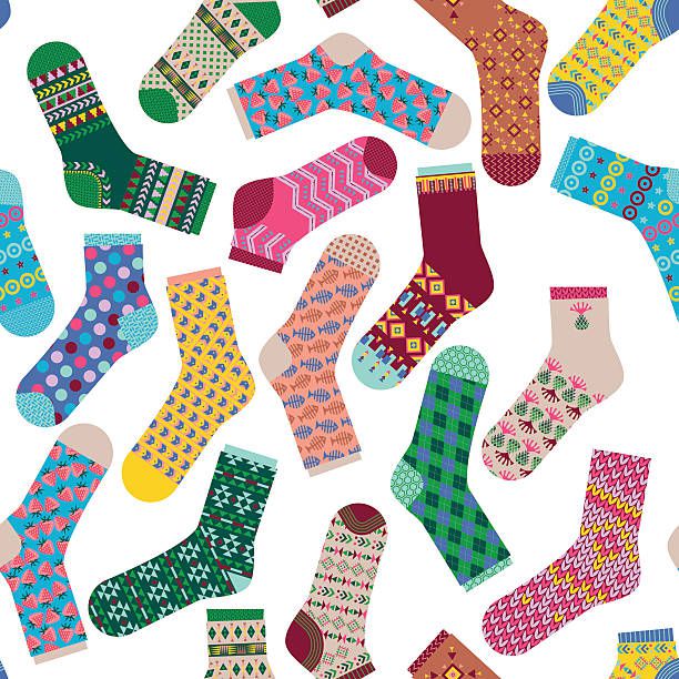 Various multi-colored socks. Seamless background pattern.