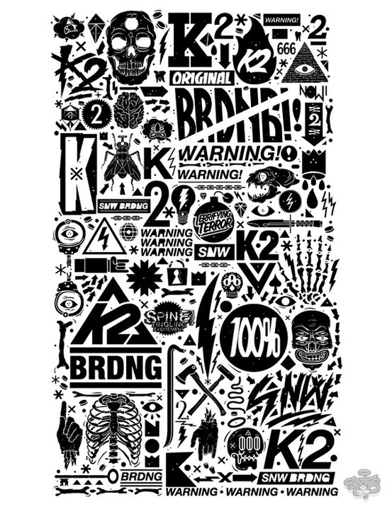 ILLUSTRATION- Great Works / K2 Snowboarding x DXTR / Vandal 12/13 by DXTR , via Behance #illustration #typography #black and white #snowboar