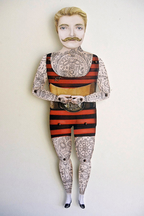 tattooed paper puppets by crankbunny #puppet #tattoo #moustache