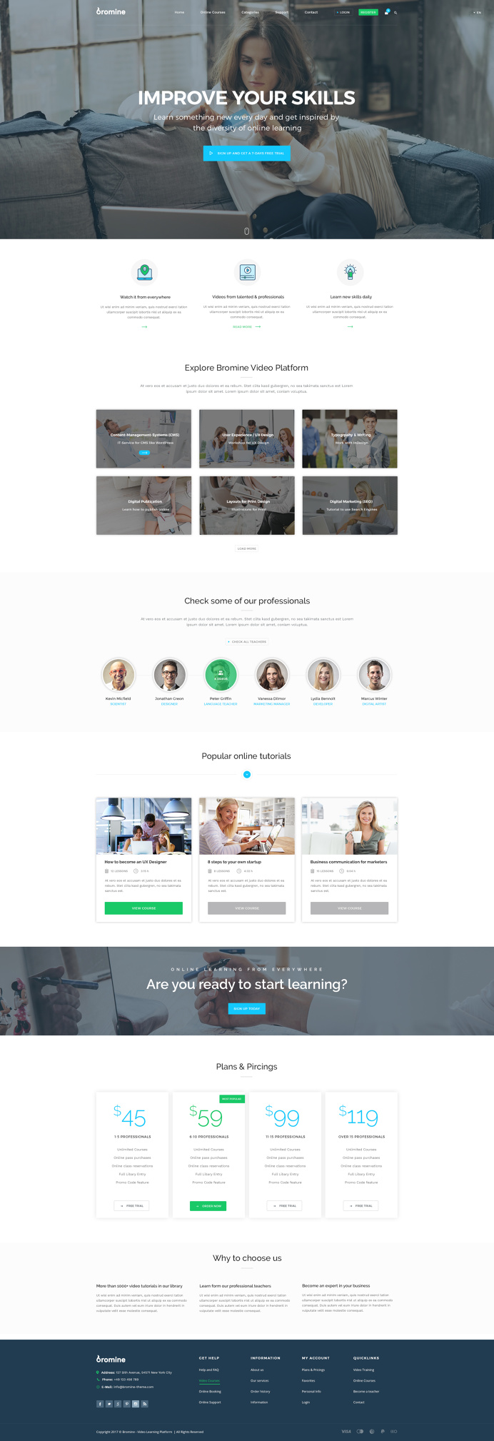 Bromine is a powerful Learning Management System template that offers 22 different pages and many shortcodes to build a creative website for
