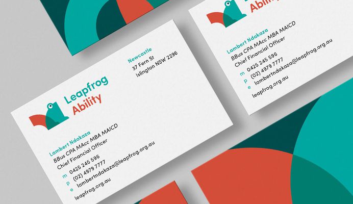 Leapfrog Ability Rebrand Business Card Logo Frog NDIS Health