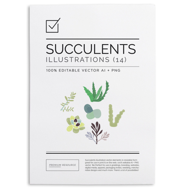 Custom illustrated succulent vectors that are great for use in scrapbooks, gardening designs and more!