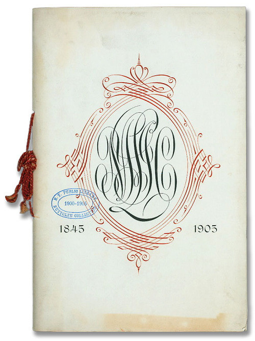 Typeverything.com Diamond Jubilee Luncheon Menu for delegates held by the New York Life Insurance Company at the Waldorf Astoria in 1905.( #calligraphy #decorative #vintage #book