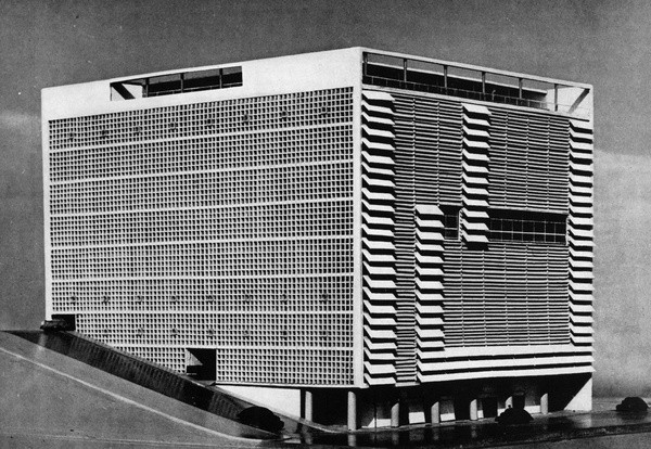 archiveofaffinities:Oscar Niemeyer, Building for the "Emprezas Graficas o Cruzeiro", Rio de Janeiro, Brazil, 1949 #models #oscar #niemeyer #architecture #facades