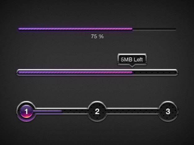 Purple progress bars ui elements Free Psd. See more inspiration related to Purple, Bar, Elements, Ui, Psd, Dark, Progress bar, Progress, Horizontal and Bars on Freepik.