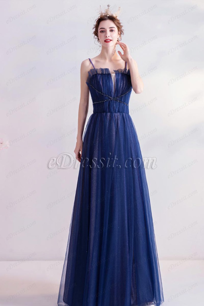 eDressit Blue Spaghetti Straps Shiny Tulle Evening Prom Dress (36227505)