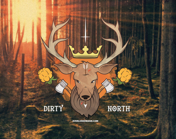 Dirty North by Everlong Design #illustration #poster #vector #sweden #nature #deer #axe #arrow #north #crown #crucifix #stag #sverige #norrb
