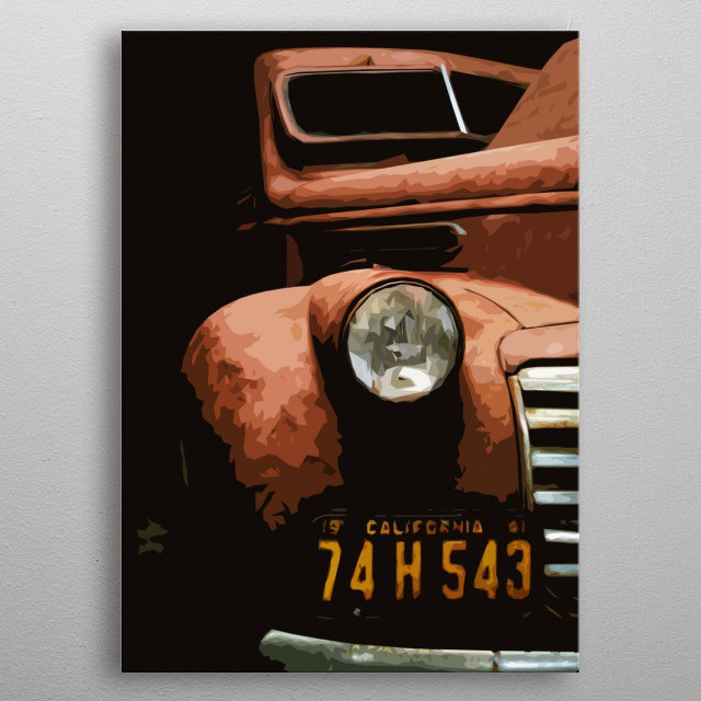 Computer graphic art print image file of old car in minimal geometric style. metal poster