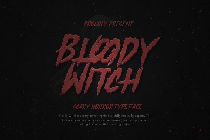Introducing Bloody Witch - A scary horror typeface specially created by experts. This font is very impressive, with its natural-looking brushed appearance making it a perfect fit for any big project. The font is perfect for for movie title, logo, blogging, brand identity, book title, social media, branding, wedding invites, cards or simply use it in your next design project and suitable to use for many occasion.