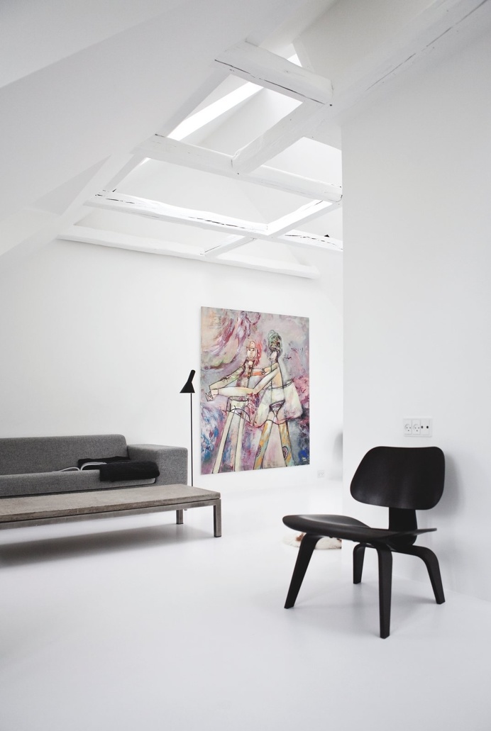 White attic living space. Copenhagen Townhouse II by Norm Architects. © Jonas Bjerre-Poulsen. #attic
