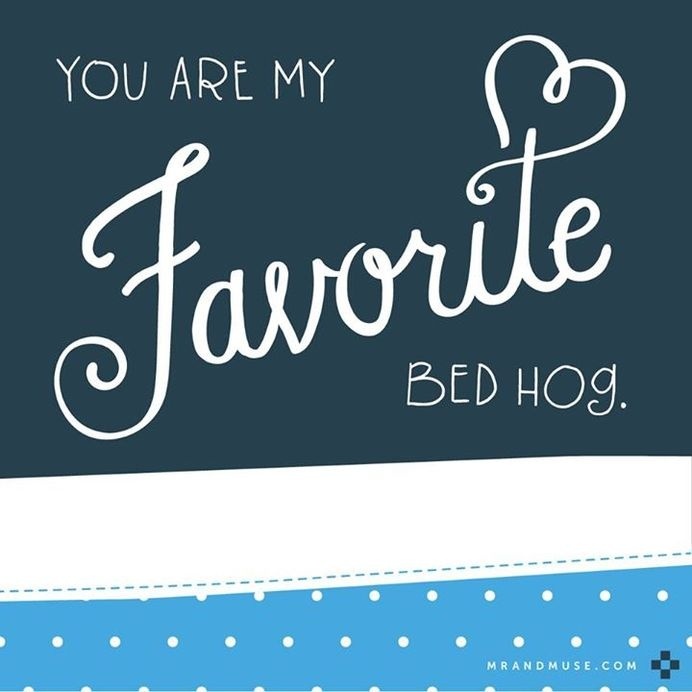 Isn't it so much easier to love a bed hog when he's wearing nice underwear – We're happy to help! MrandMuse.com #lettering #branding #bed #underwear #blue #hand #love