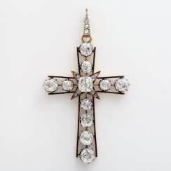 Cross pendant with 15 old European cut diamonds