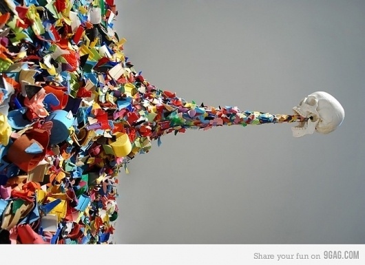 9GAG - Death by Confetti #colourful #graphic #confetti #skull #death