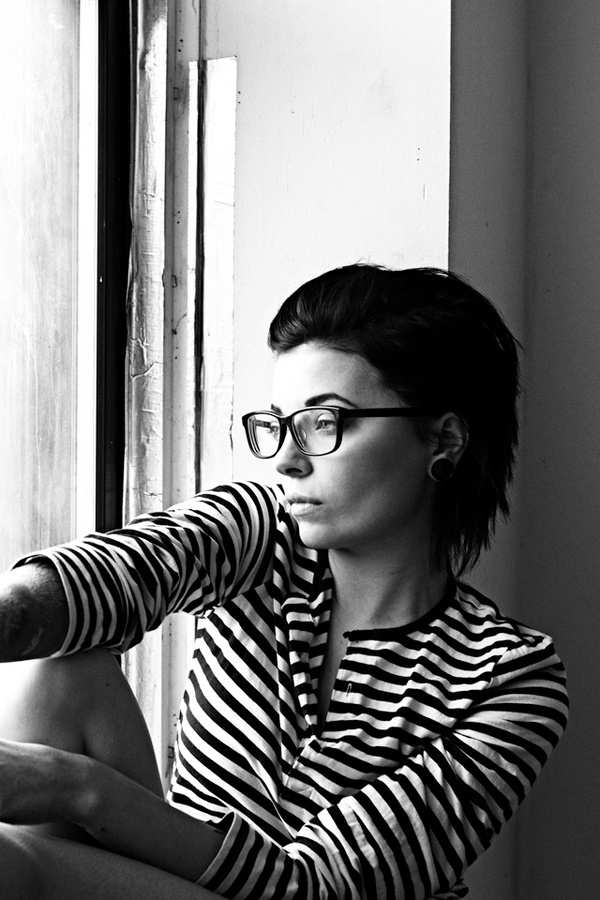 Becky #glasses #blackwhite #stripes #photography #window #light