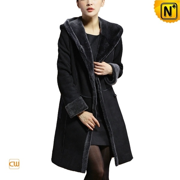 Long Hooded Shearling Coat Women CW640210 #shearling #hooded #coat