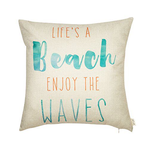 "Life's a Beach" Printed Linen Throw Pillow Cover