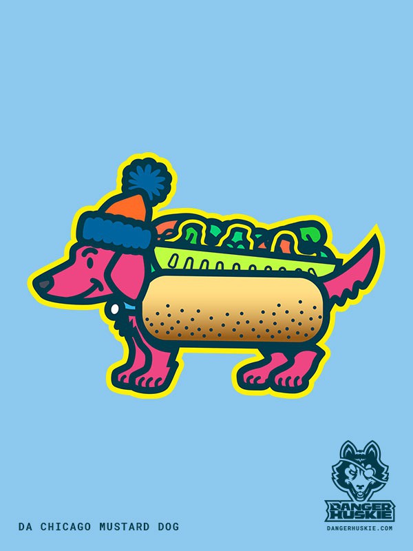 Da Chicago Mustard Dog just has a little dash of mustard on his Chicago Style Hot Dog Costume!