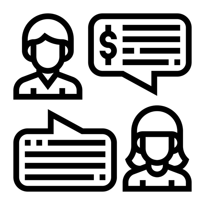 See more icon inspiration related to trade, talk, deal, conversation, woman, business and finance, negotiation, skills, dollar sign, boys, users, communications, meeting, user, dollar, talking, business, communication, man and people on Flaticon.