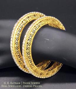 18k Gold and Diamond Bangle Pair with 12 cent diamonds - gold diamond polki kundan meena jadau jewellery