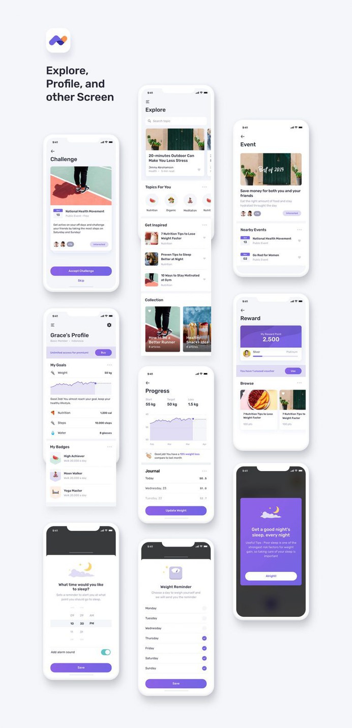 Momotaro Health Fitness Mobile App UI UX Kit