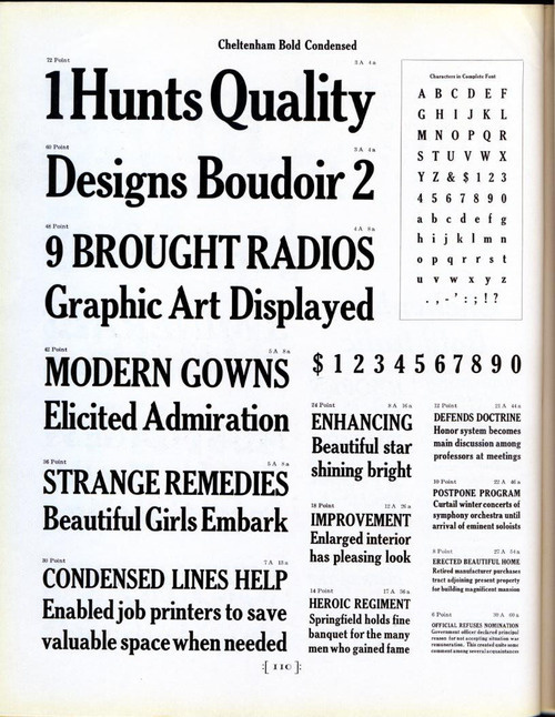 Cheltenham Bold Condensed was designed by M. F. Benton by for ATF in 1904. #type #specimen #typography