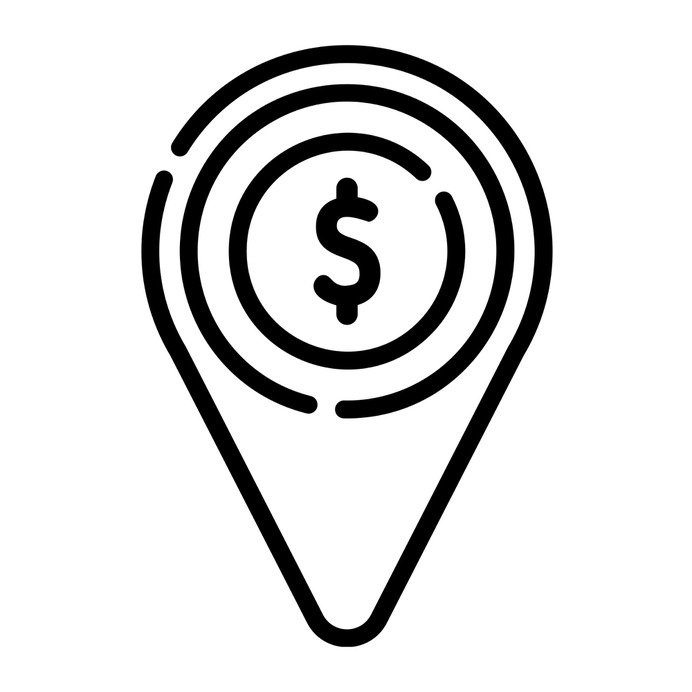 See more icon inspiration related to money, marker, pin, maps and location, dollar symbol, pointer, navigation, business and location on Flaticon.