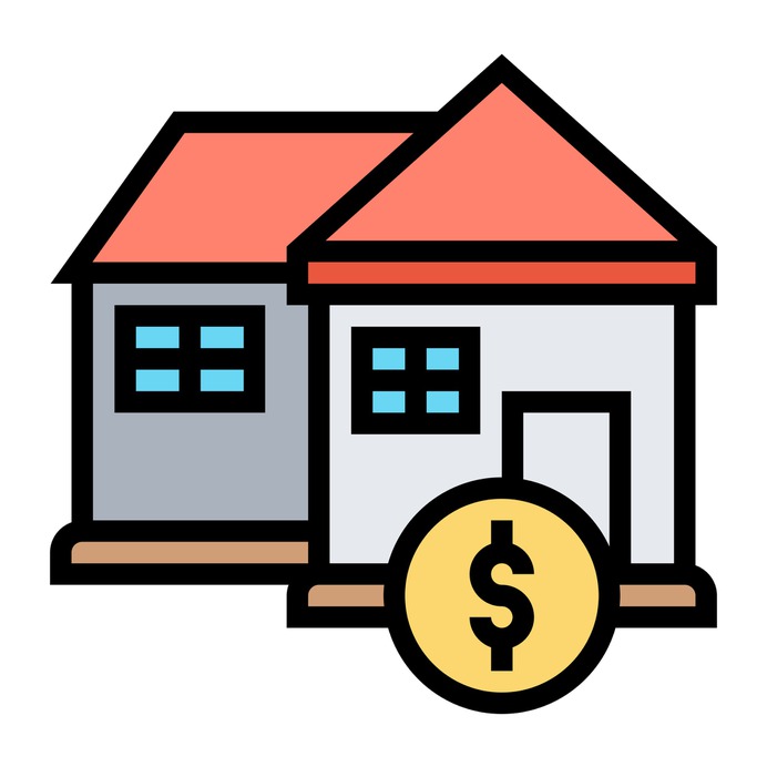 See more icon inspiration related to sale, price, architecture and city, residential, real estate, dollar sign, investment, property, cottage, house, buildings, home, dollar and construction on Flaticon.