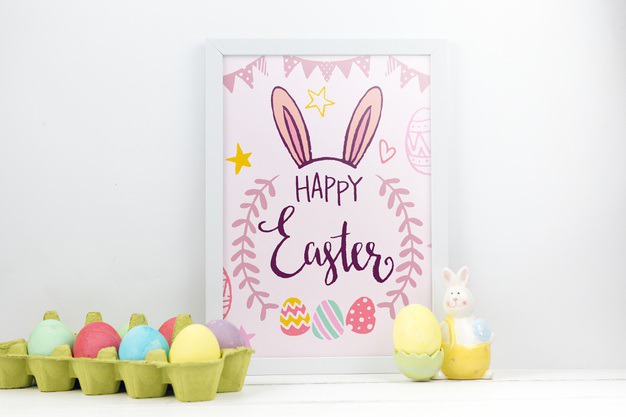 Happy easter day Free Psd. See more inspiration related to Flower, Mockup, Floral, Card, Template, Leaf, Typography, Spring, Leaves, Celebration, Happy, Font, Holiday, Mock up, Easter, Religion, Rabbit, Egg, Calligraphy, Lettering, Traditional, Greeting card, Bunny, Up, Day, Greeting, Carton, Cultural, Tradition, Ears, Mock, Seasonal, Bunny ears, Egg carton and Paschal on Freepik.