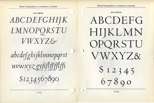 This type specimen shows Arrighi, designed by Frederic Warde and Centaur, designed by Bruce Rogers. Rogers felt unqualified to design an ita #type #specimen #font #typography